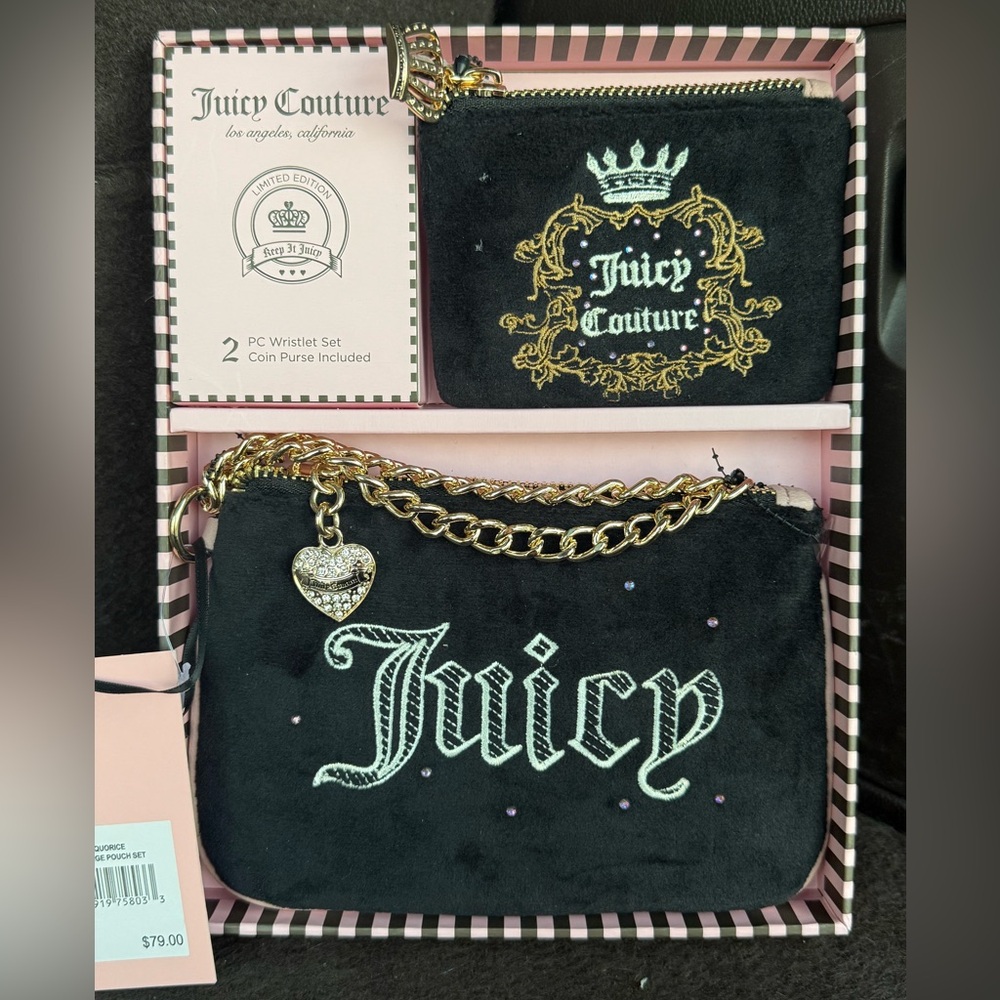 Juicy Couture 2-Piece Wristlet Set with Coin Purse - Black Velvet